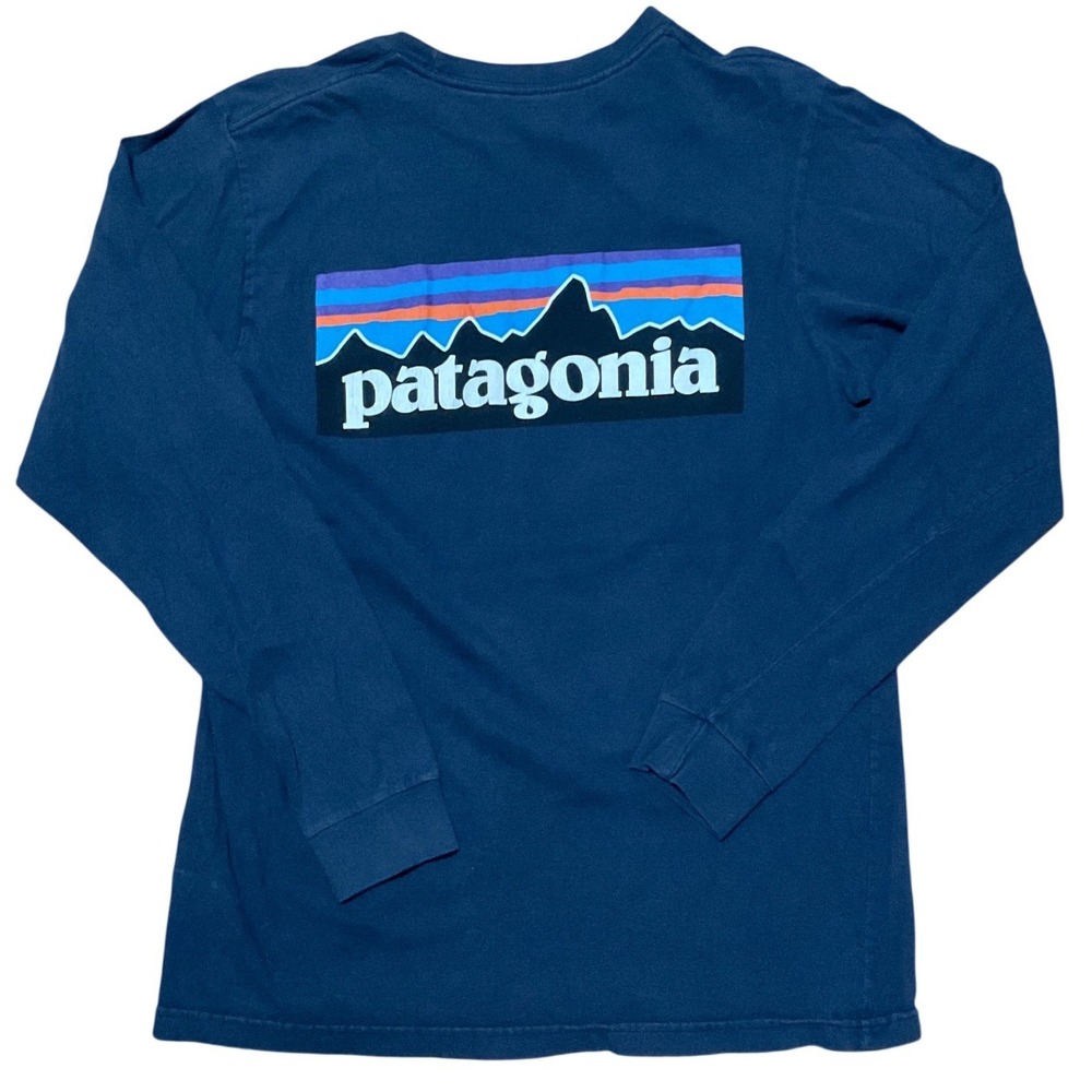 Patagonia Mens Navy Blue Long Sleeve Fitz Roy Logo Graphic T-Shirt Size S